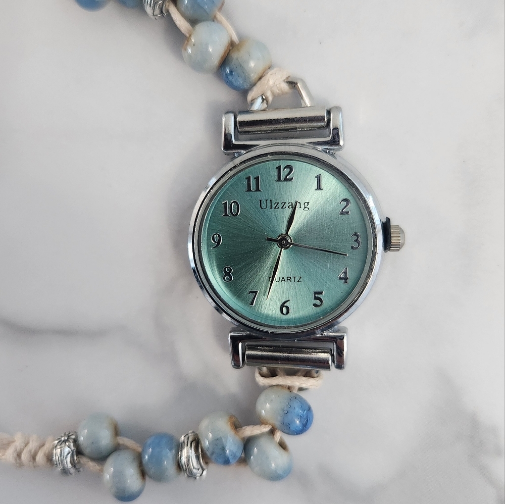 Ceramic Green Dial Beaded Bracelet Watch With Wax Rope - Picture 4 of 12